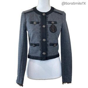HAUTE HIPPIE Charcoal Gray Skull Crested Cropped Jacket